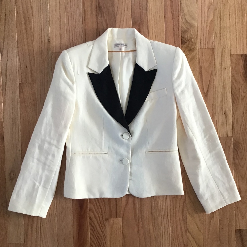 EmersonMade (now Emerson Fry) Cream Linen Black Lapel Cocktail Blazer - SZ 2